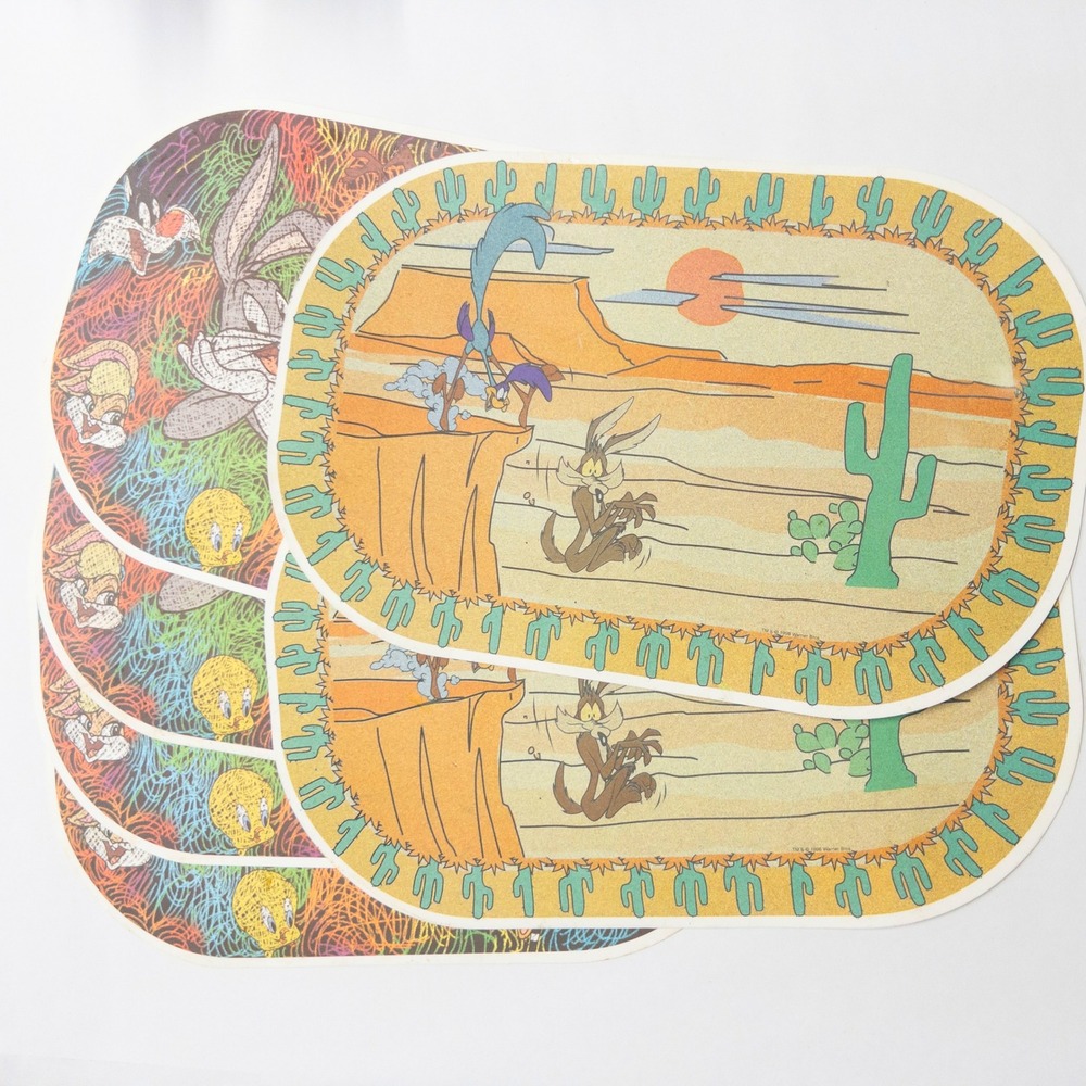 Vintage Warner Bros Looney Tunes Bugs‎ Bunny Placemat Set 90s Cartoon Nostalgia